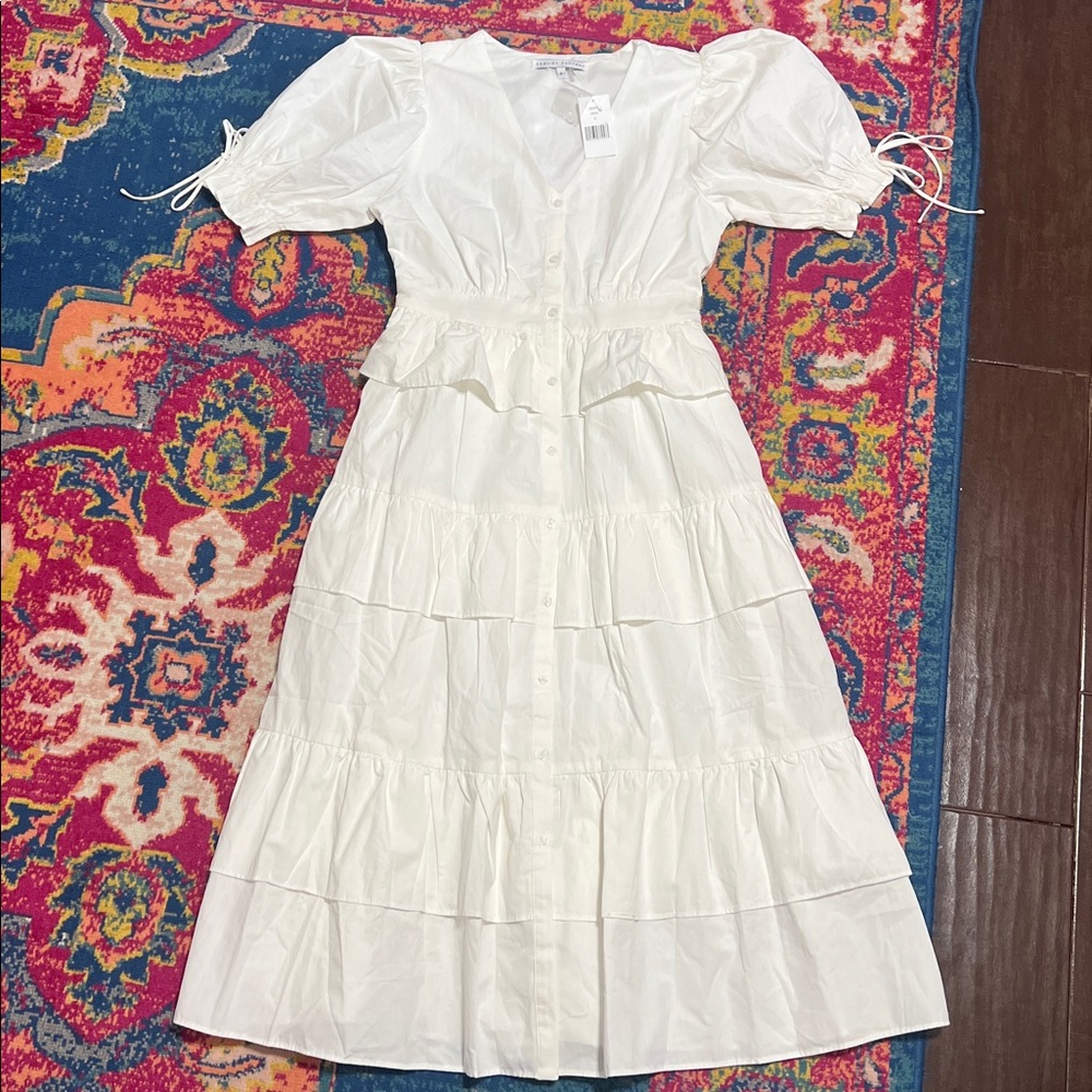 English Factory Maxi Dress with Ruffle sleeves white cotton poplin small NWT